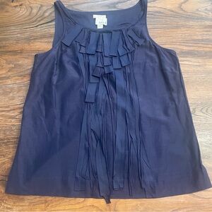 Women’s J.Crew Navy Blue Ruffle Silk and Cotton Tank Top Blouse Size 10 Medium